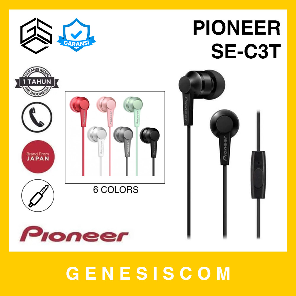 PIONEER SE-C3T / C3 - Earphone Headset Kabel 3.5mm 3,5mm AUX Audio Jack Microphone Mikrofon Mic Earp