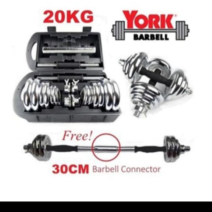 Dumbell YORK 20kg Chrome/Barbel 20kg/Dumbell Set 20 Kg