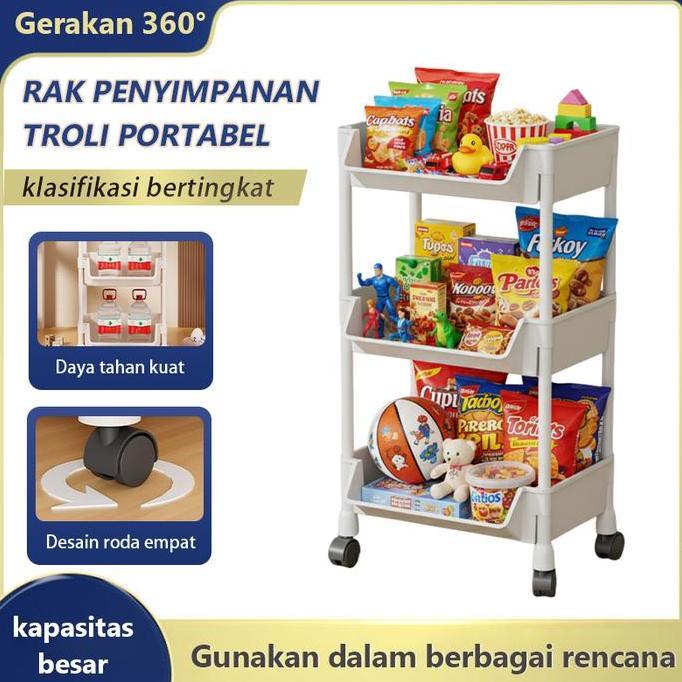 Feelweli  Rak Susun Serbaguna Rak Rak penyimpanan makanan ringan katrol Portable Roda Rak Toy Storag