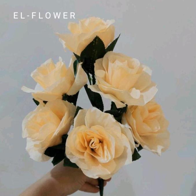 Lansungkirim- Mawar 6 Kuntum Dia. 8Cm Bunga Artificial Import Dekorasi