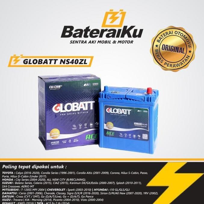 TERMURAH - Aki Globatt MF NS40ZL Aki Kering Aki Mobil Brio, Agya, Ayla, Sirion, Calya, Datsun, Jazz,