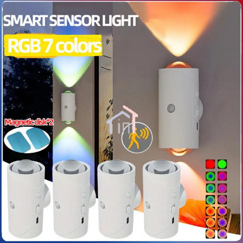 Cod7Colors Lampu Dinding Led Lampu Warna-Warni Lampu Dinding Sensor Gerak Otomatis/Lampu Tidur Aesth