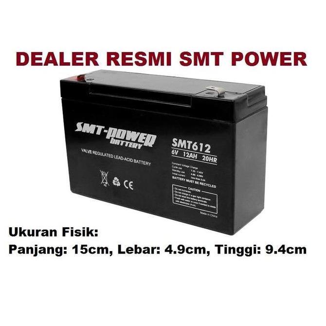 SMT POWER SMT612 SMT 612 6VOLT 12A Aki Baterai Kering Mobil Motor Pliko Mainan Anak Battery VRLA 6V 