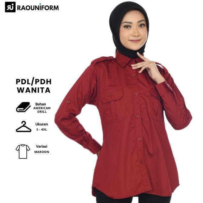 RAOUNIFORM Kemeja Maroon Lengan Panjang Wanita Baju Seragam Kerja Formal American Drill