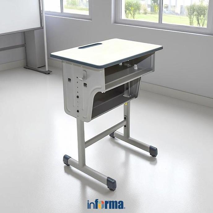 Informa Yvonne Meja Sekolah - Abu-Abu Bangku Belajar Tempat Pensil Perlengkapan Sekolah Mebel Anak