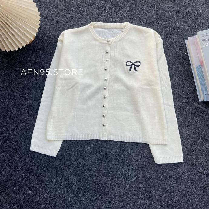 AV1 >> IMELDA CARDY - KNIT RIBON CARDIGAN RAJUT PITA SATU BORDIR CARDIGAN FULL BUTTON PREMIUM