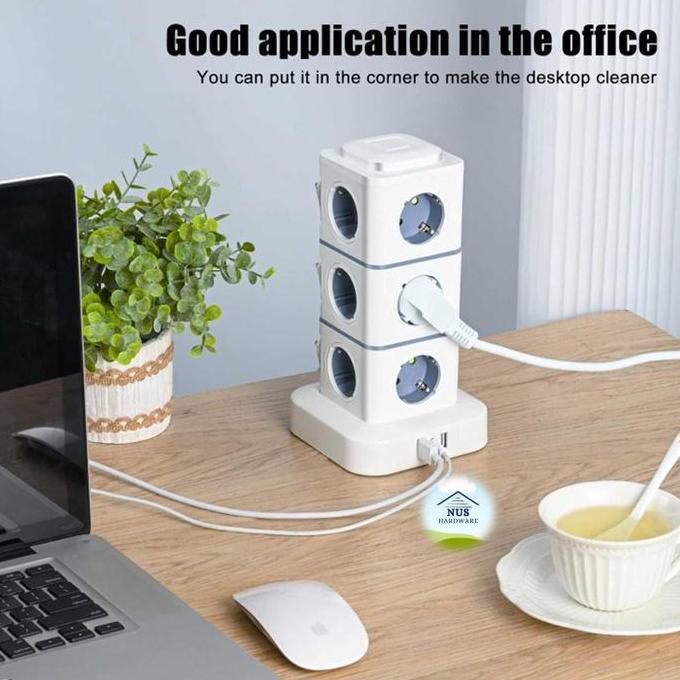 CIZARY NINNE Stop Kontak Power Socket Strip Tower Colokan Listrik 2500W - NN812 Peralatan Minimalis
