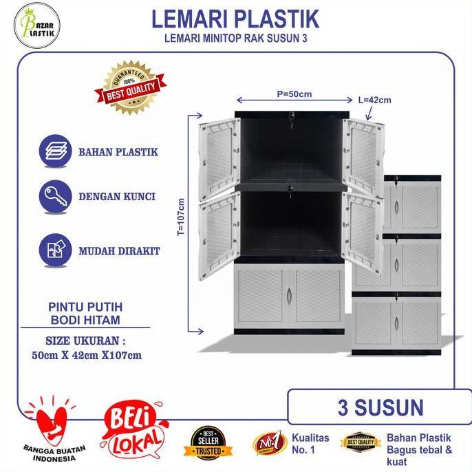 Lemari Pakaian Plastik 3 Tingkat / Lemari Baju Plastik 3 Tingkat / Lemari Plastik Portable Full Kunc