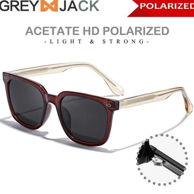 WOVLO Grey Jack Kacamata Hitam Sunglasses Polarized Anti Silau UV400 Model Kotak TR90+Acetate Fashio