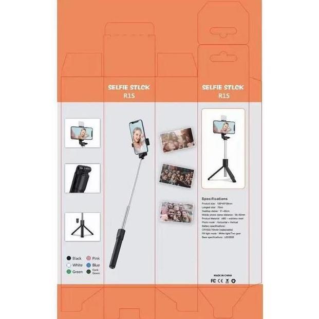 Tongsis Bluetooth R1S+ Tongsis+lampu Led