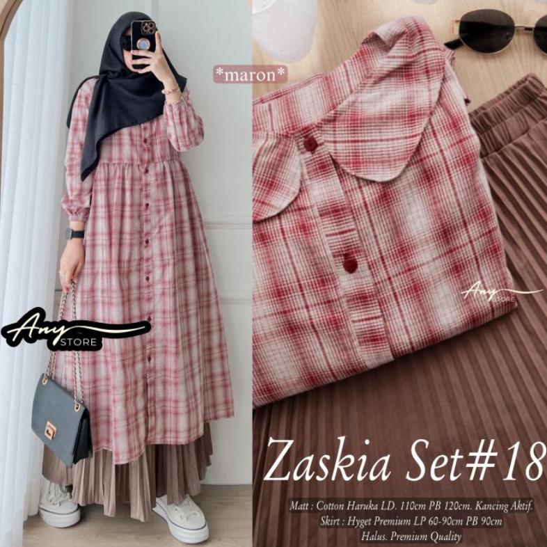 New Setelan Wanita Midi, Tunik Rok Plisket
