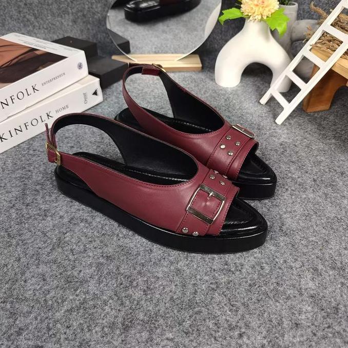 DF44 - BIANCA Sepatu Sandal Mules Wanita Flatform Tali Slingback Aesthetic Sol karet Ukuran 37-42
