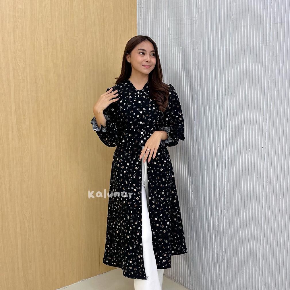 Terbaru [Ready Stock] Kalunar - Daisy Tunik Lebaran Kondangan (Atasan Gamis Wanita Motif Bunga Moder