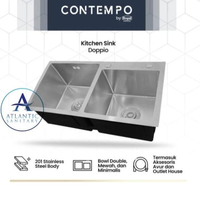 Royal Kitchen Sink Contempo Doppio/Bak Cuci Piring Royal Contempo Doppio 2 Lubang Stainless/Wastafel
