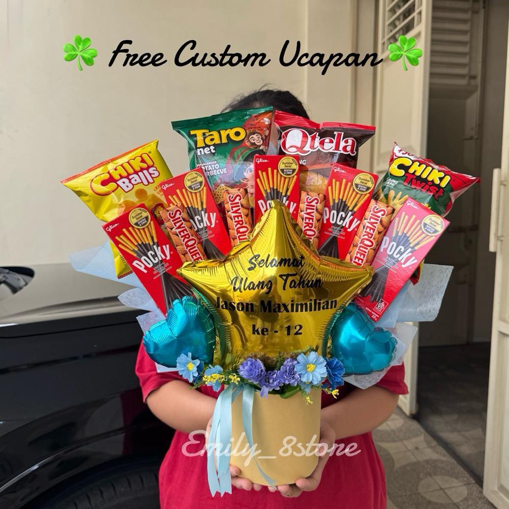 [Ready Stok] Kado Ulang Tahun Anak Birthday Gift Hadiah Ultah Kue Ulang tahun bloom box snack buket 
