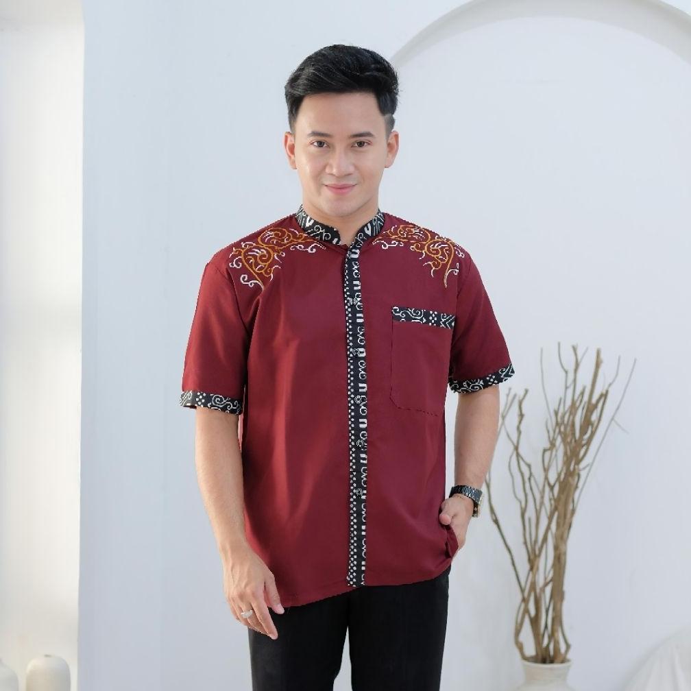 Limited Baju Koko Pendek Kombinasi Batik Model 03