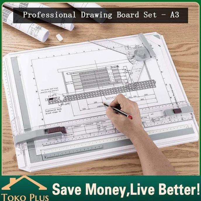 NOXAZA Terpercaya Meja Gambar Arsitek A3 Professional Drawing Board Head
