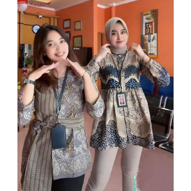 Unik Batik Wanita Asj Sa Hrb026 Kenongo Kemeja Tosca Pendek Batik Fashion Baju Wanita