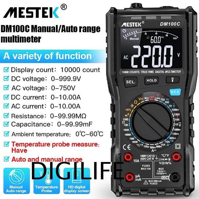 OISHION Multimeter Mestek DM100C TRMS AC DC Manual Auto Range NCV Multitester