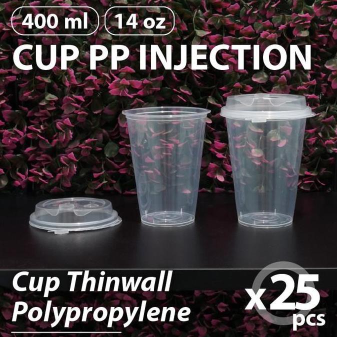 (Depok) 25 Pcs - Cup 14Oz Injection - Gelas Thinwall Plastik Pp 400Ml