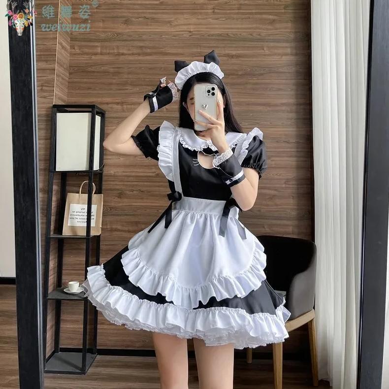 Lolita School Girl Sweet Princess Dress Japanese Kawaii Halloween Party Maid Outfits Plus Size Maid 