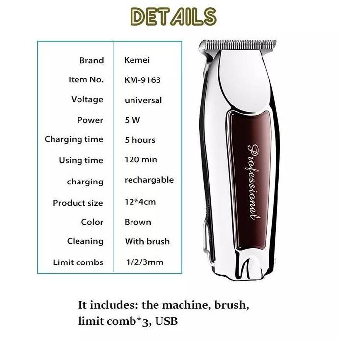 KEMEI 9163 Alat Cukur Rambut Kemei KM-9163 Hair Clipper Trimmer KM 9163 Wireless Mesin Cukur Elektri