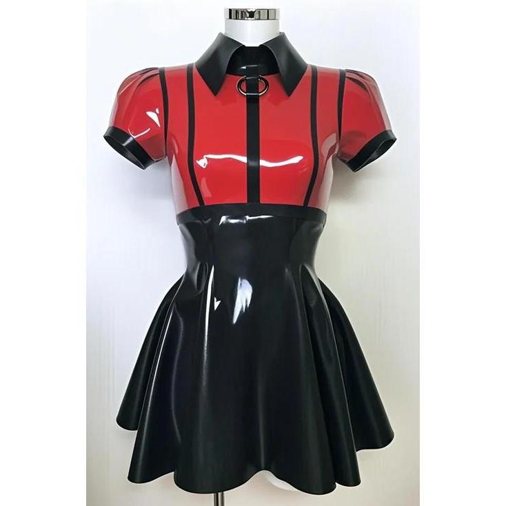 Latex Rubber Gummi Catsuit Fashion club red&black uniforms dress Cosplay Purely handmade
