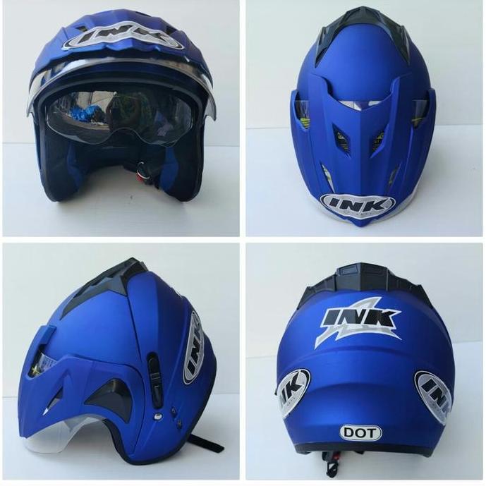 Helm INK TERBARU Dobel Visor type T1 BIRU TUA DOFF
