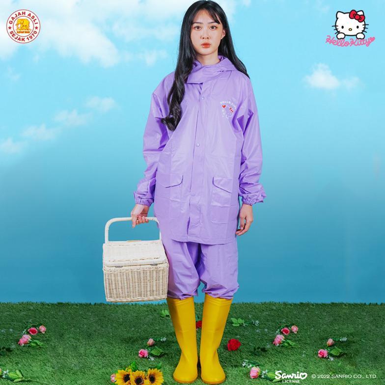 Jas Hujan Hello Kitty Wanita Lilac Pink PVC All Size