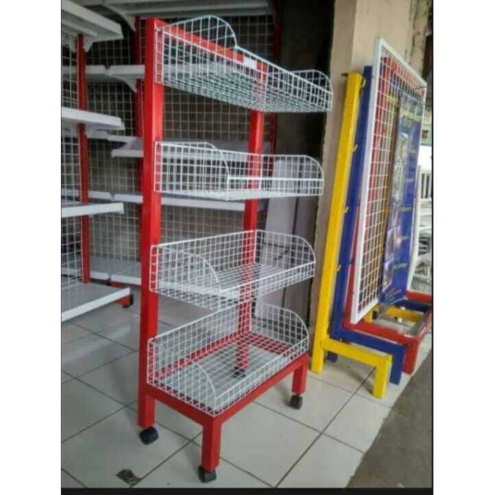 Rak Toko/Warung Chiki Snack Pakai Roda 4 Susun Murah