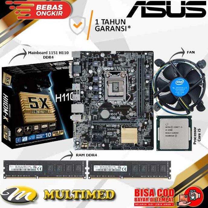 Paket Mobo H110 LGA 1151 DDR4 New + Core I5 6400 / 6500 + Fan + RAM