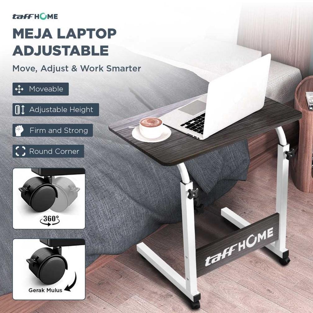 TaffHOME Meja Laptop Lipat Adjustable dengan Roda Meja Laptop Roda PC Cpu Komputer Kerja Adjustable 
