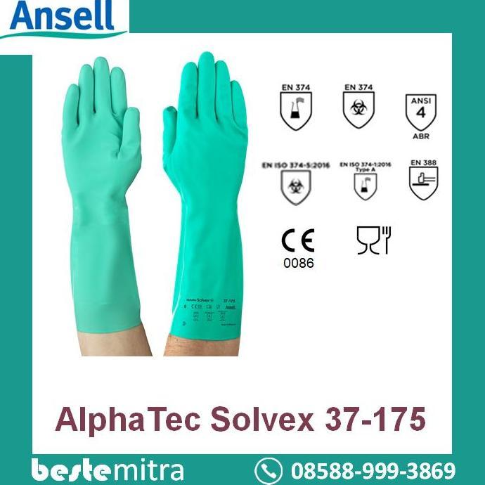 Scbk- Ansell Alphatec Solvex 37-175 Green Nitrile Chemical Gloves