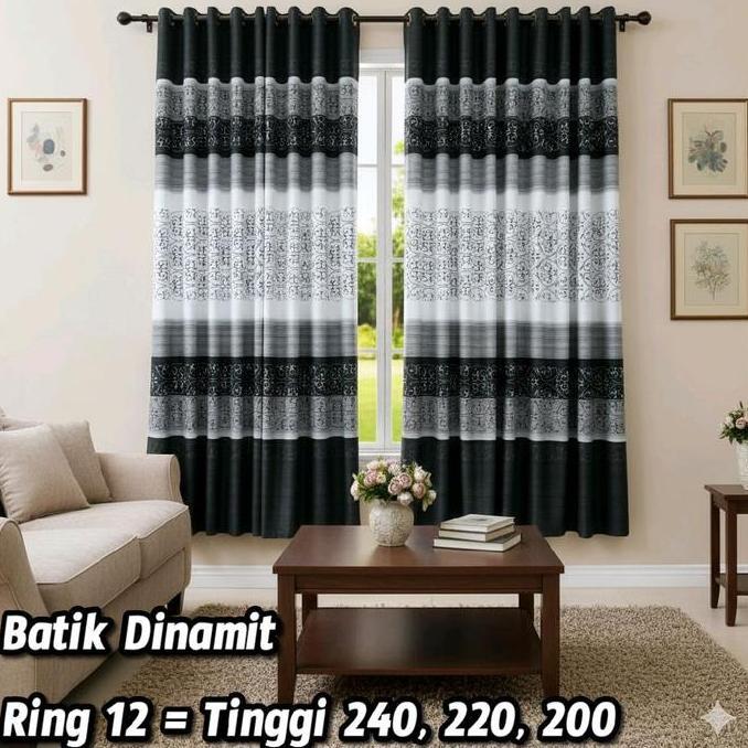 Dimari- Batik Dinamid Gorden Smokering 12 Ring L 135 X T 240,220,200 Motif Cantik Batik Dinamit Tira