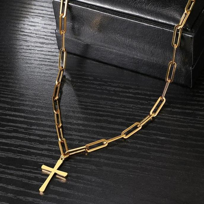 Kalung Salib Wanita Kristen Model Terbaru - Aksesoris Rohani Kristen Kuning Liontin Putih  Jewellery