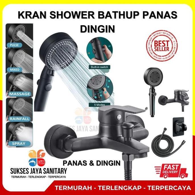 Teruss- Kran Panas Dingin Kran Shower Kran Bathtub Keran Air Mixer Panas Dingin Black Karet Set Sela
