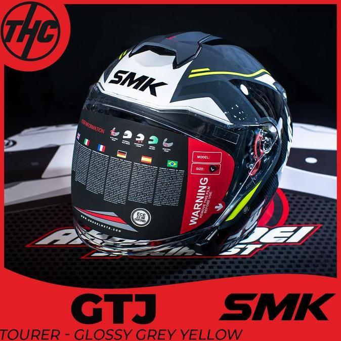 NEW HELM SMK GTJ TOURER GREY YELLOW HALF FACE HELMET ORIGINAL SMK