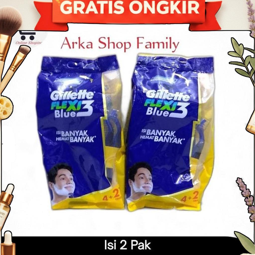 Paket Isi 2 Pak - Gillette Blue 3 Flexi Isi 6 Razor Pisau Cukur