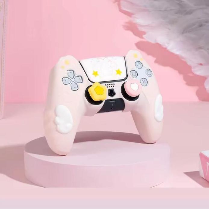 GeekShare Star Wings Pink Protective Case + 2 Thumb Grip + Sticker for Controller PS5 Silicon Case P