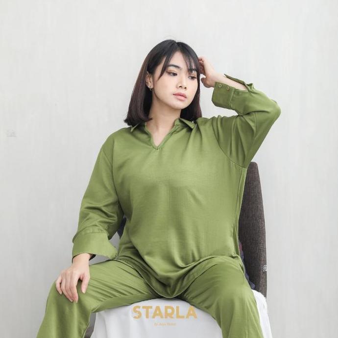 Ready stock Starla One Set Wanita Atasan Celana Panjang Piyama Baju Tidur Satin Kanaya