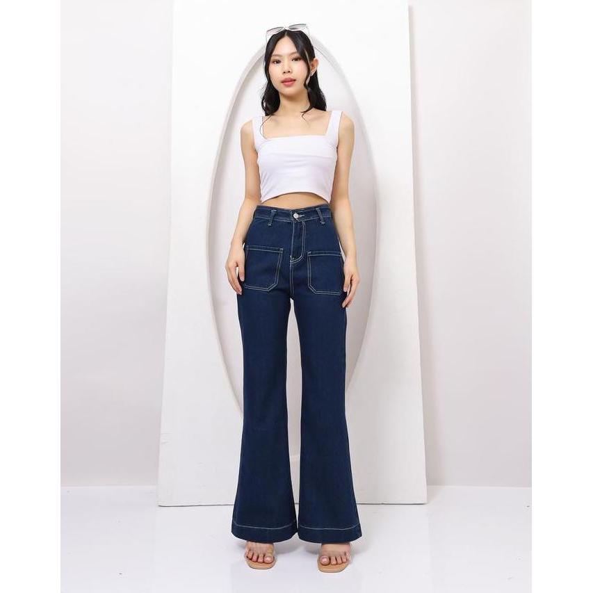 MD37 - E04 Loose Jeans Wanita High Waist Straight Celana Panjang Denim Korea Look Kekinian, Potongan