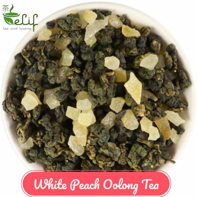 ELIF TEA White Peach Oolong Tea Fresh Oolong Tea with Real Dried Peach Chunks