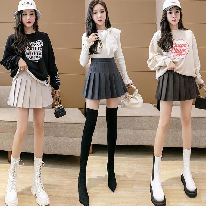 Wmn- Onefashionmall Cw009 Women Mini Skirt Rok Tennis Rok Celana Pendek Polos Model Lipat Pleated Pl