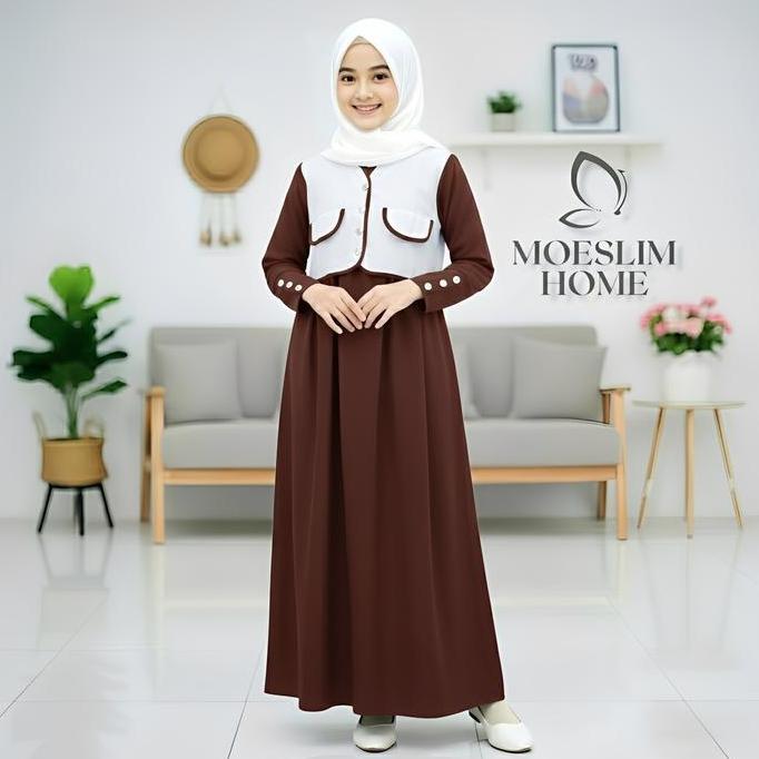 Termurah / Hot Sale Luna Gamis Anak Tanggung Terbaru 2026 Usia 8-16 Tahun Motif Rompi Variasi Kancin