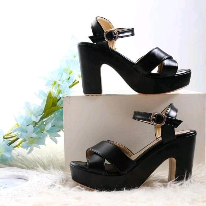 Ptursa_Sejati - Leneigea Dranatha Heels Wanita Sandal Kulit Sintetis Sol Antislip Warna Hitam Moka S