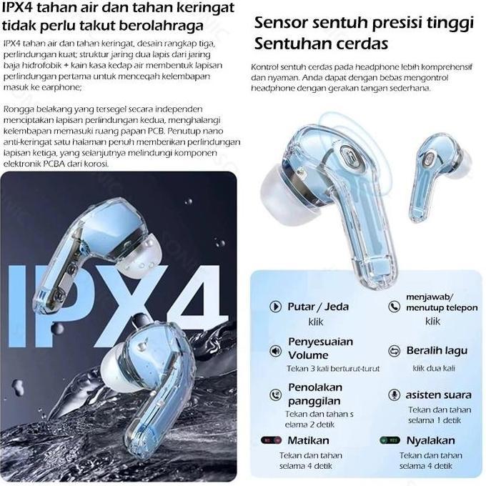 kikigrosir98 - headset bluetooth k16 air39 ultrapod transparant 5.3 wireless earphone bass