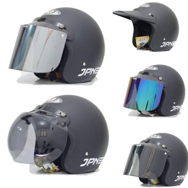 HELM JPN Hitam Doff HELMET MOTOR BOGO RETRO POLOS PRIA WANITA PAKET