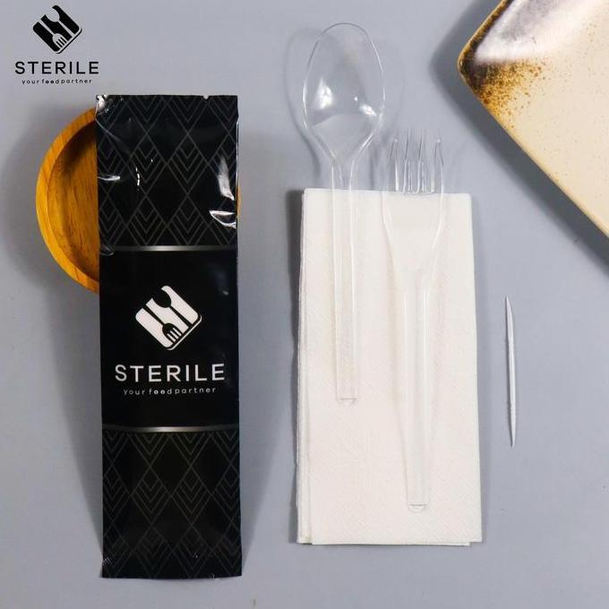 Gasyuk- Isi 100 Pcs Set Sendok Plastik Bening / Sendok Garpu Set Plastik Bening Premium