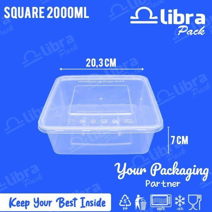Thinwall Kotak Makan Plastik 2000ml SQ Food Container / Box Microwave Persegi / Square