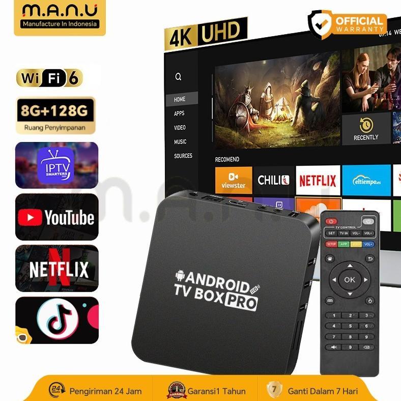 BESTPROMO MANU Android TV Box 4K HD Set-top Box STB 8+128G 2.4GHz WiFi Smart Home Theater Media Play